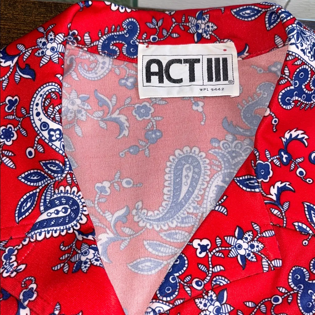 70’s Vintage Floral Paisley Pointed Collar Button Up Blouse Shirt Long Sleeve Size M - Image 8