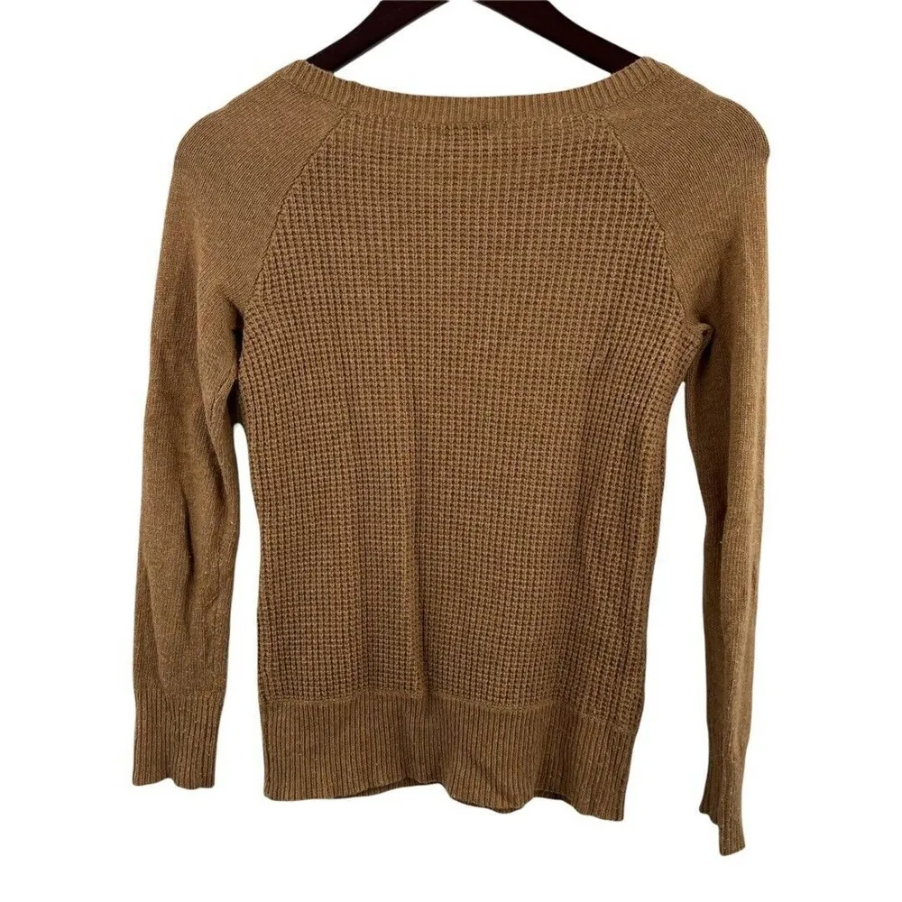 J Crew Brown Waffle Knit Round Neck Sweater XXS - Image 3