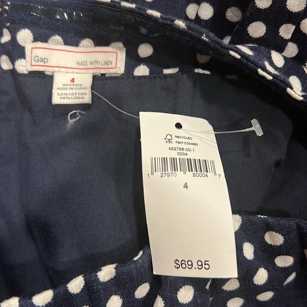 Gap Linen Blend Navy Dot Print Strapless Dress Size 4 NWT - Image 9