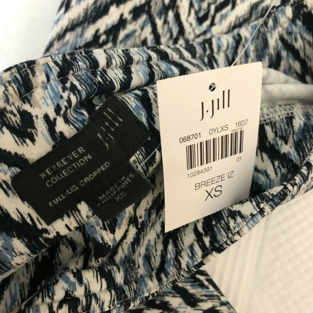 J Jill Wearever Pants Full Leg Cropped Chevron Pull On Knit Stretch Blue XS - Image 5