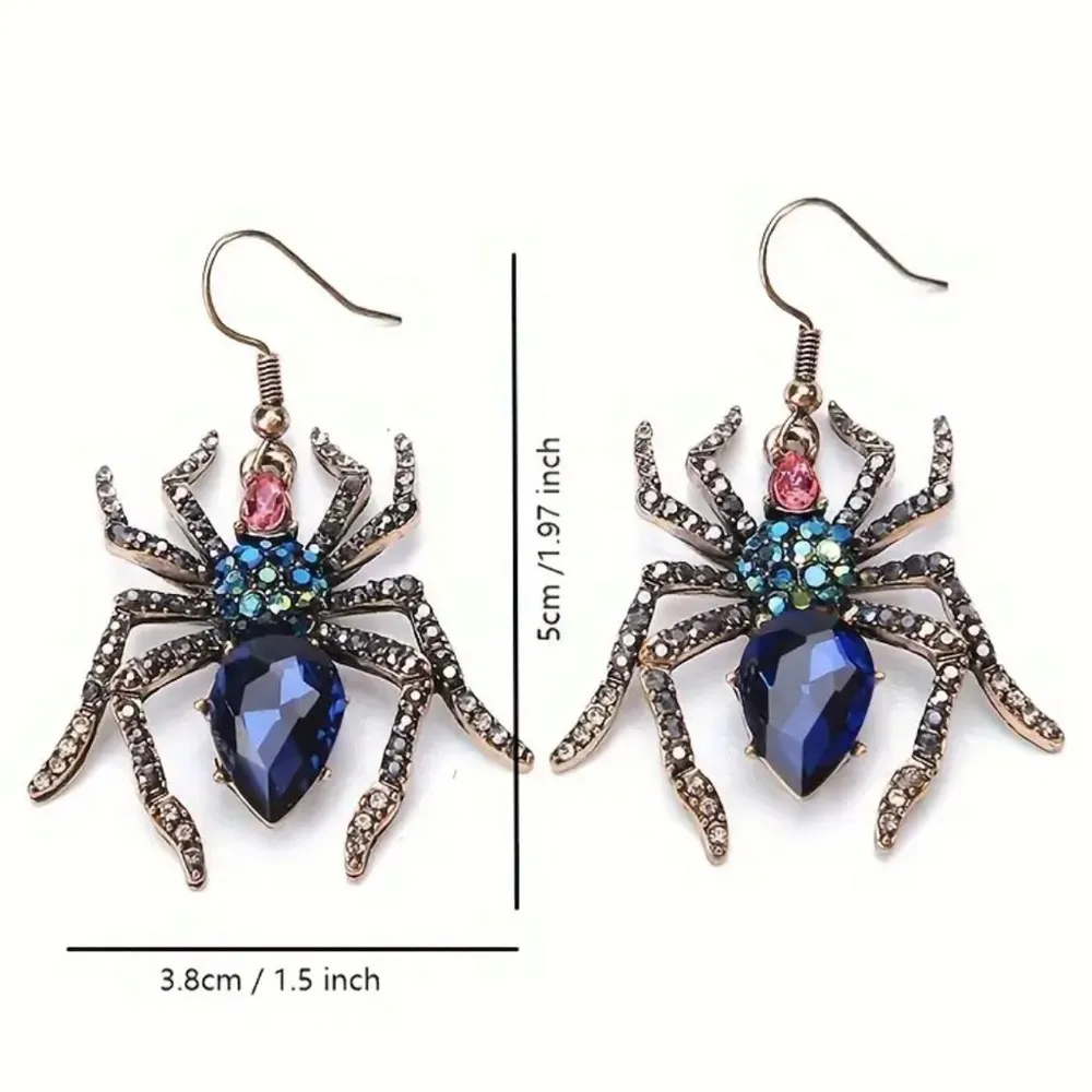 Spider Earrings Rhinestone Blue and Pink NWT funky goth spooky - Image 6