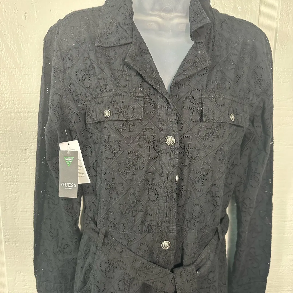 GUESS Women's Black Tosca Cotton Eyelet Jumpsuit Size Medium NWT - Image 8