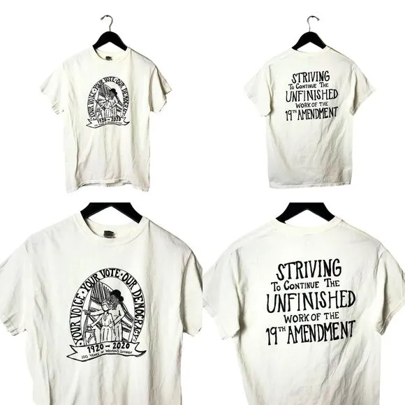 Your Voice Our Democracy T Shirt Womens Suffrage Statement Graphic Tee Cotton - Image 2