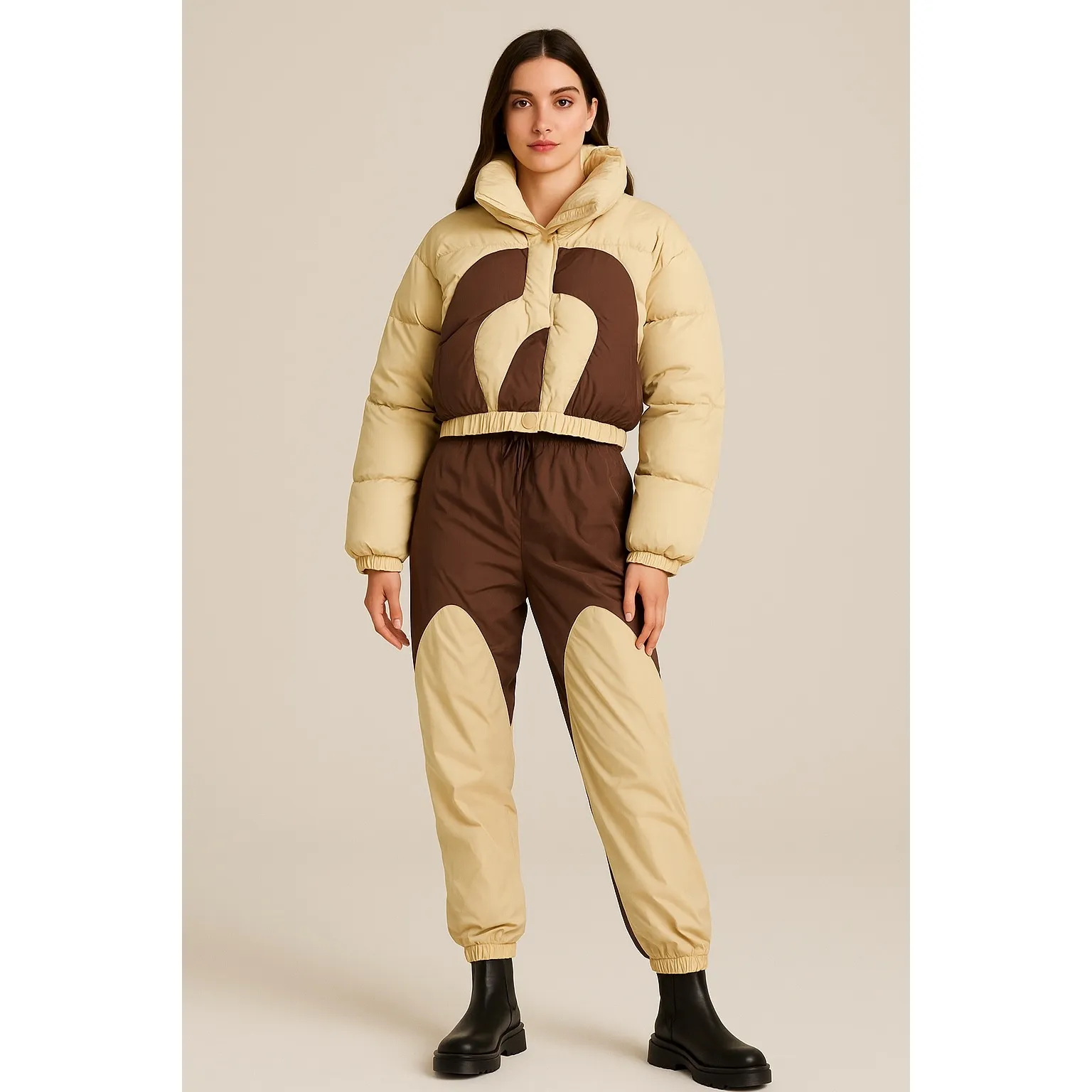 NWT OW Collection Swirl Puffer Jacket Tan/Downtown Colorway Size Small Tan - Image 10