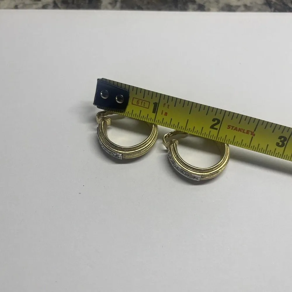 Women’s Signed Sarah Coventry Gold Tone Rhinestone Hoop Earrings Clip On - Image 12