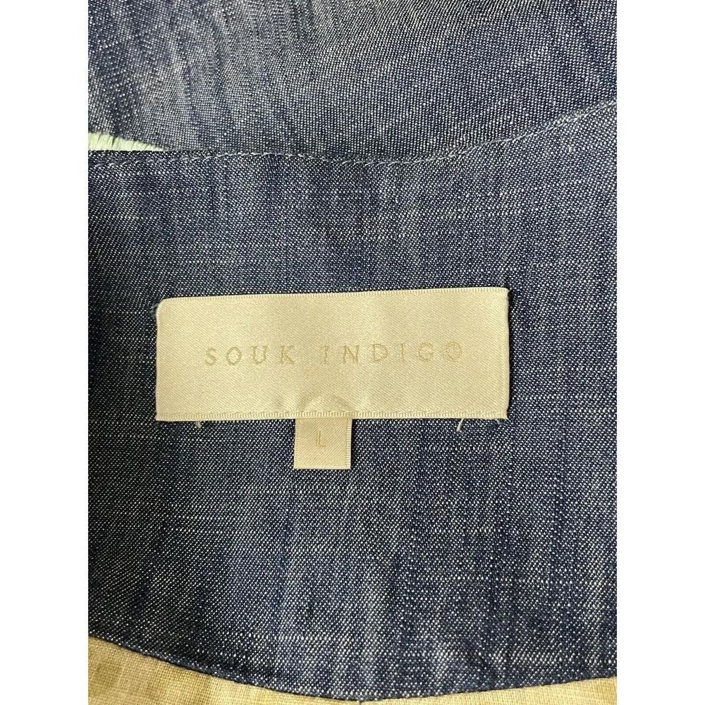 Souk Indigo Blue Hand Embroidered Open Jacket Chambray Size Large - Image 9