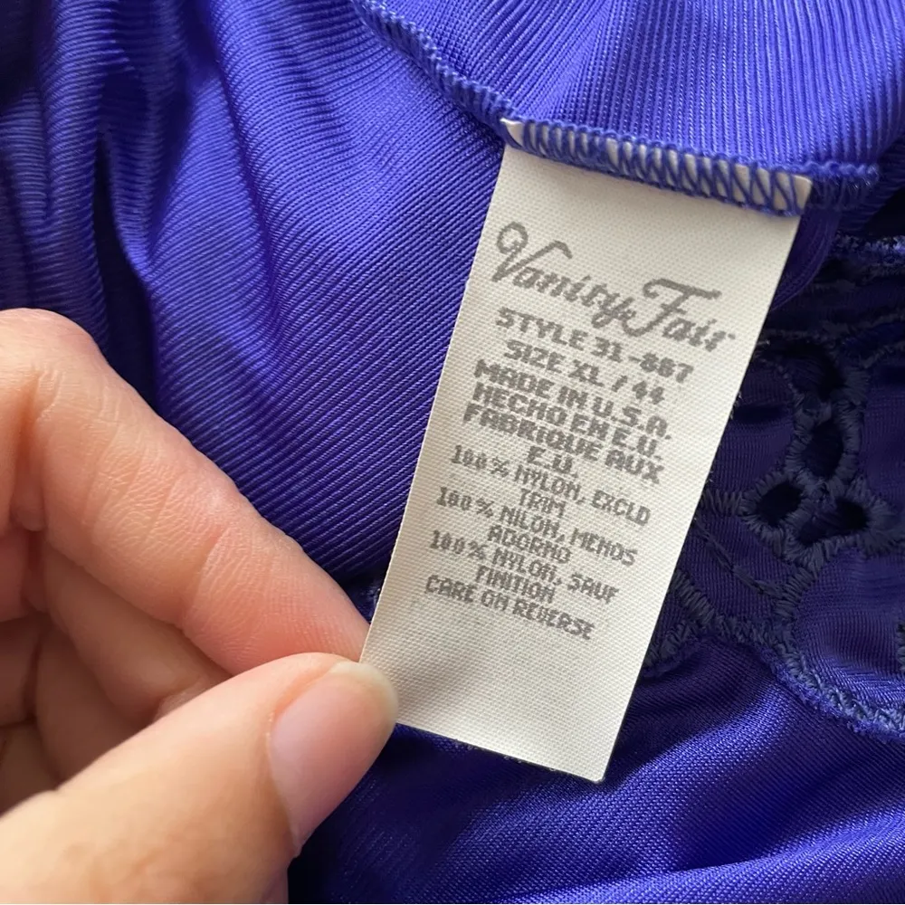 Vanity Fair Chemise XL Slip Vintage Satin Royal Purple Fabric Buttons Embroidery - Image 4