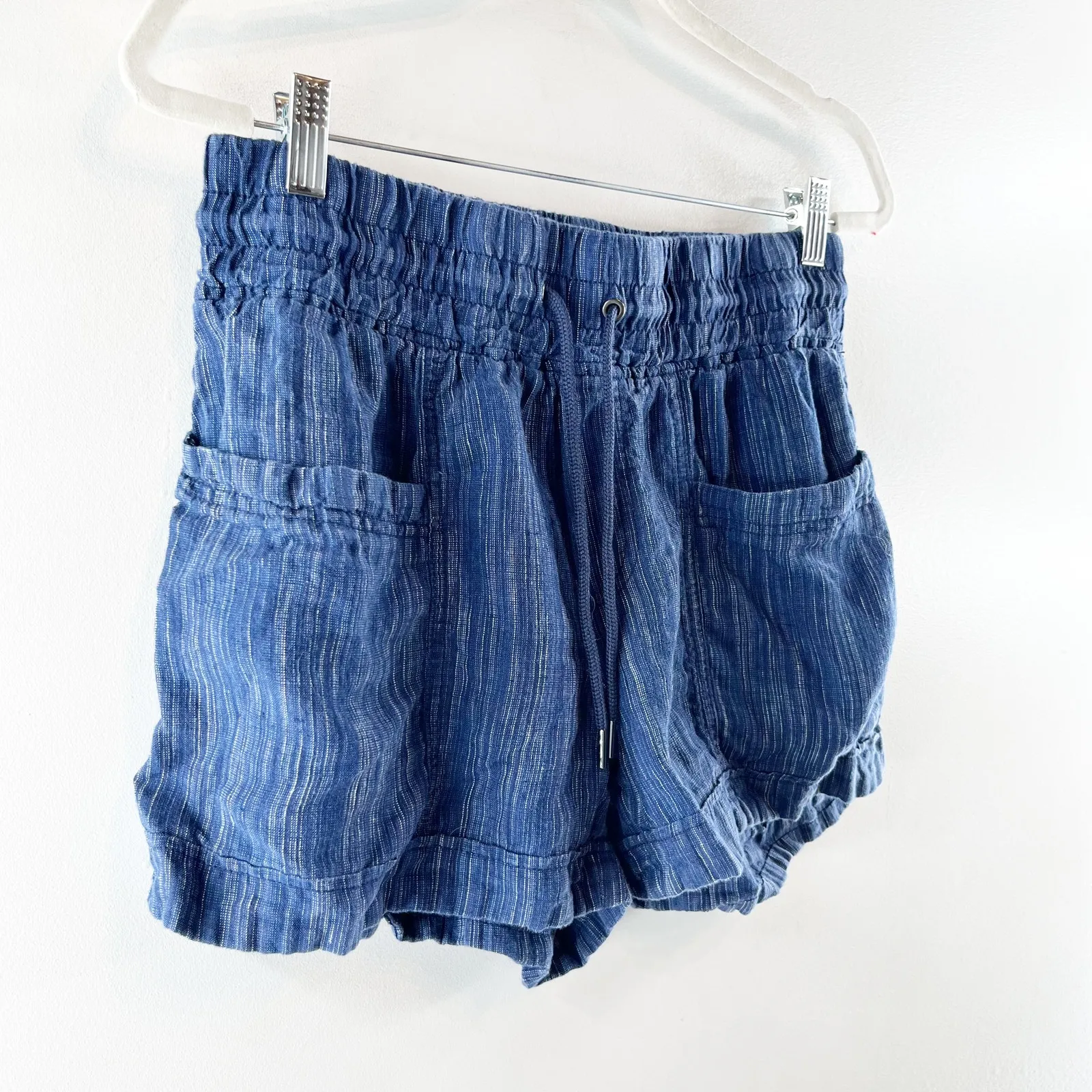 Athleta Cabo Linen Textured Pull On Shorts Blue 6 - Image 7