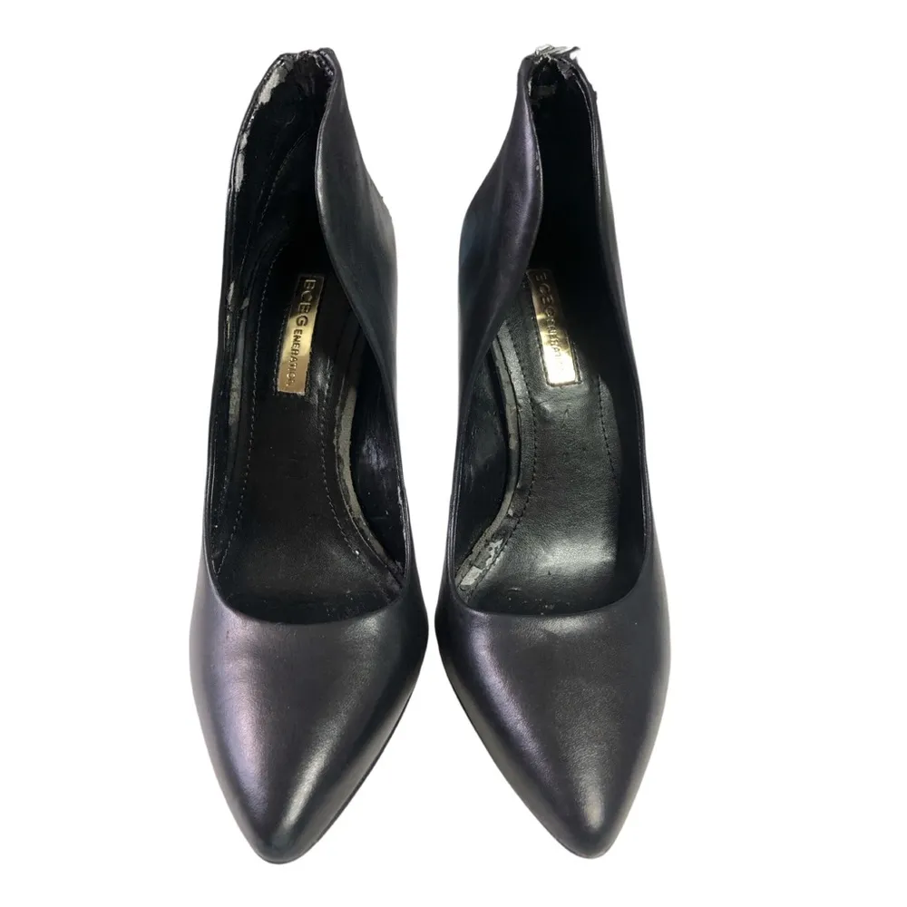 BCBG Conrad Black Leather Gold Zipper Detail Pointy Toe High Heels - Image 4