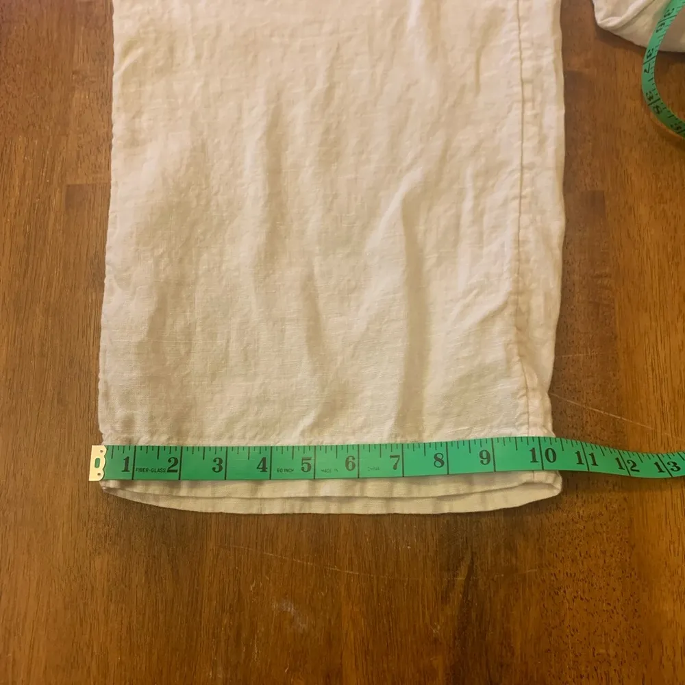 Nicole Miller Trousers 10 Cream/Khaki Relaxed Fit 100%Linen Pockets - Image 5