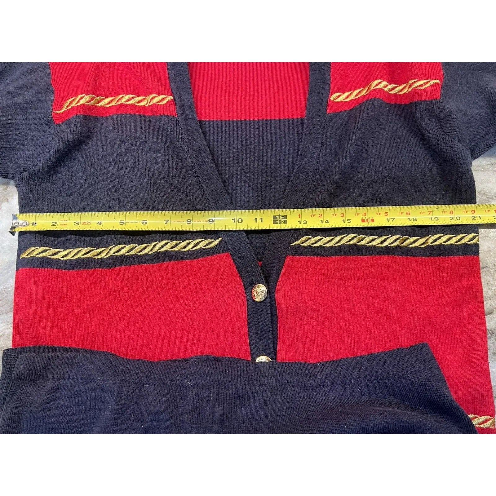 Cappagallo Cardigan Women's Vintage 80s Sz M Nautical Red Blue Gold shoulder Pad Size M - Image 9