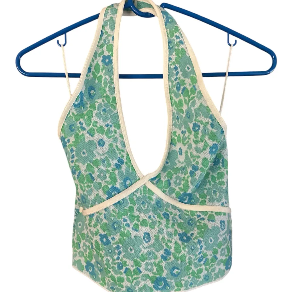Zara Knit Floral Halter top 100% Cotton Size S - Image 2