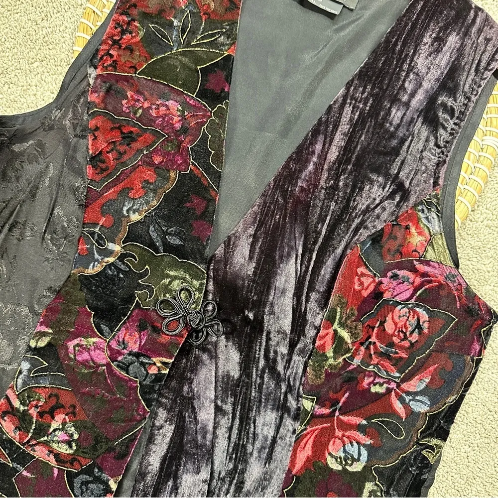 ByChoice California Vintage Vest Burnt Out Crushed Velvet Floral Whimsigoth M Black Size M - Image 5