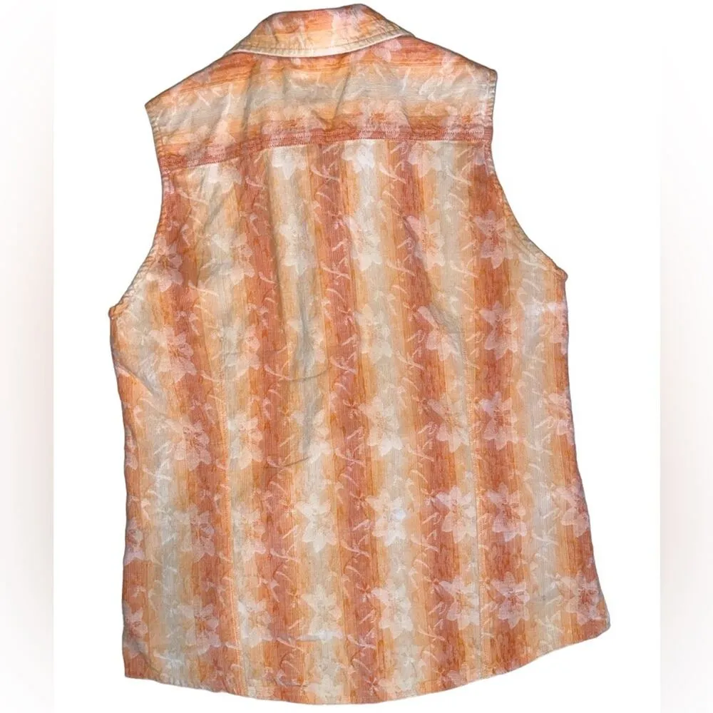 Woolrich Peach Fuzz Woven Textured Button Front Sleeveless Top Size Small - Image 2