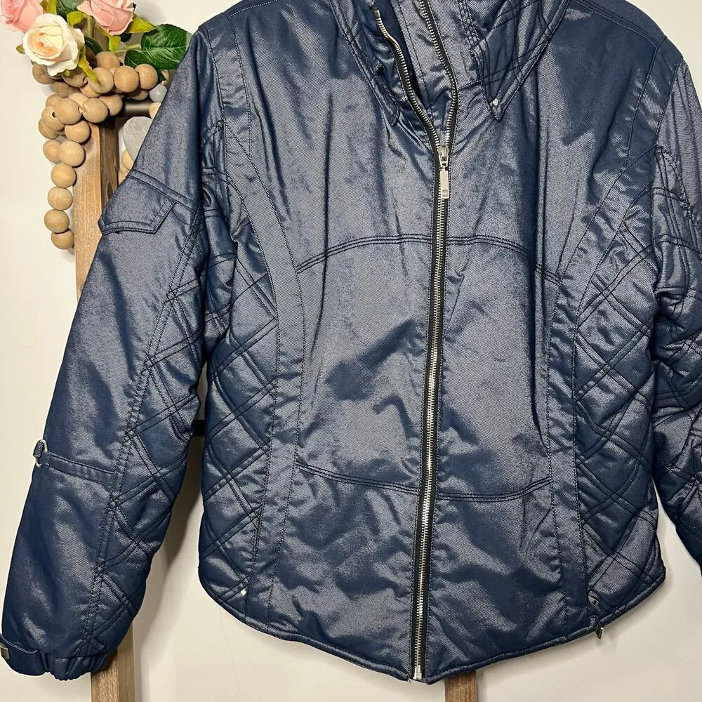 Nils Quilted Metallic Denim Ski‎ Jacket Blue Full Zip Size 12 - Image 4