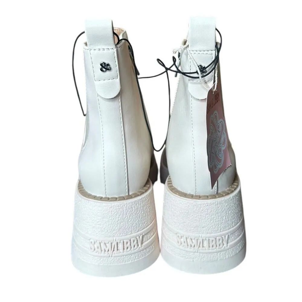 Sam & Libby Womens 7 Lennon Vanilla Ivory Lug Sole Side Zip Chelsea Boots NEW - Image 7