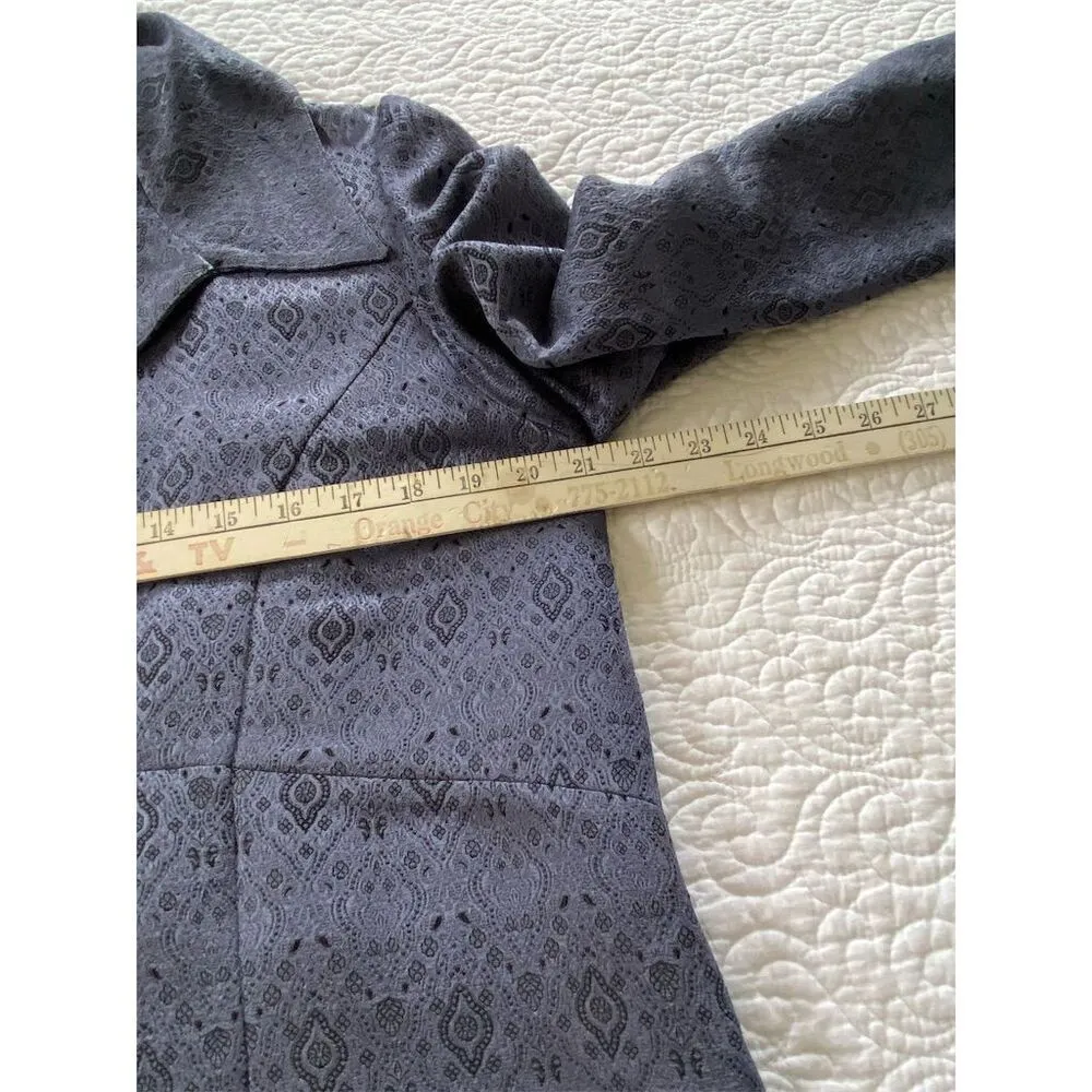 J. Jill Blue Silk Blend Geometric Cropped Blazer Size Medium Casual Formal - Image 11