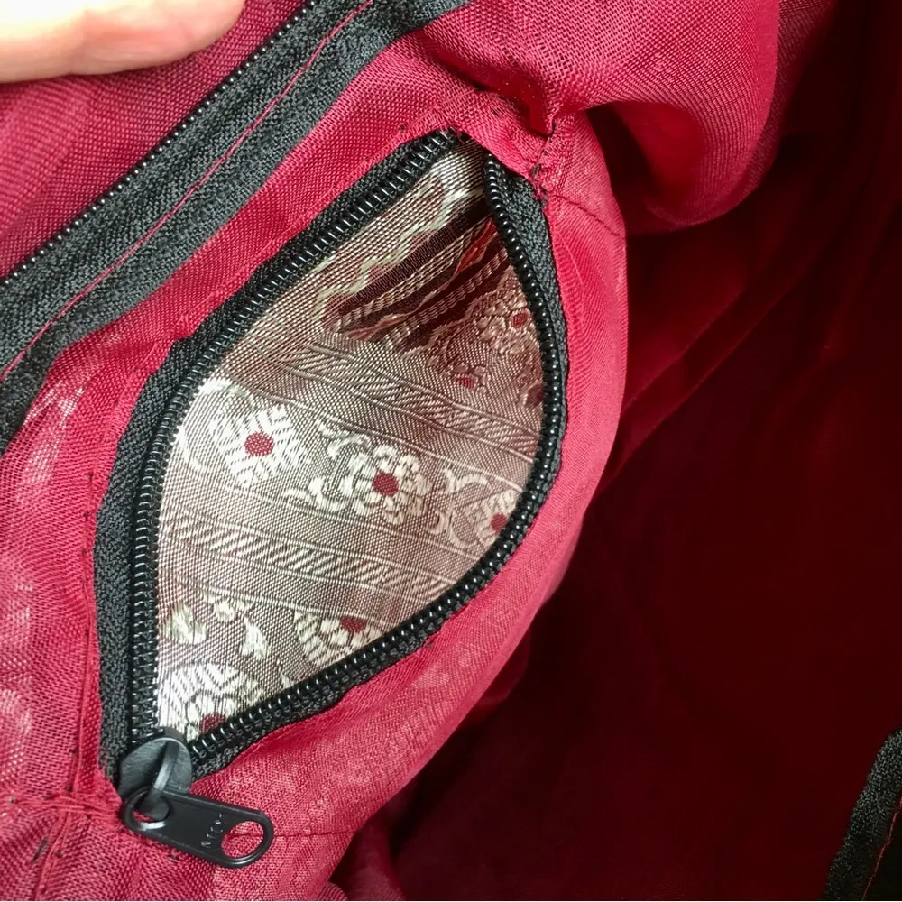 Embroidered Elephant Zipper Velvet Handbag, Maroon, Burgundy, Gold, Yellow Red - Image 6