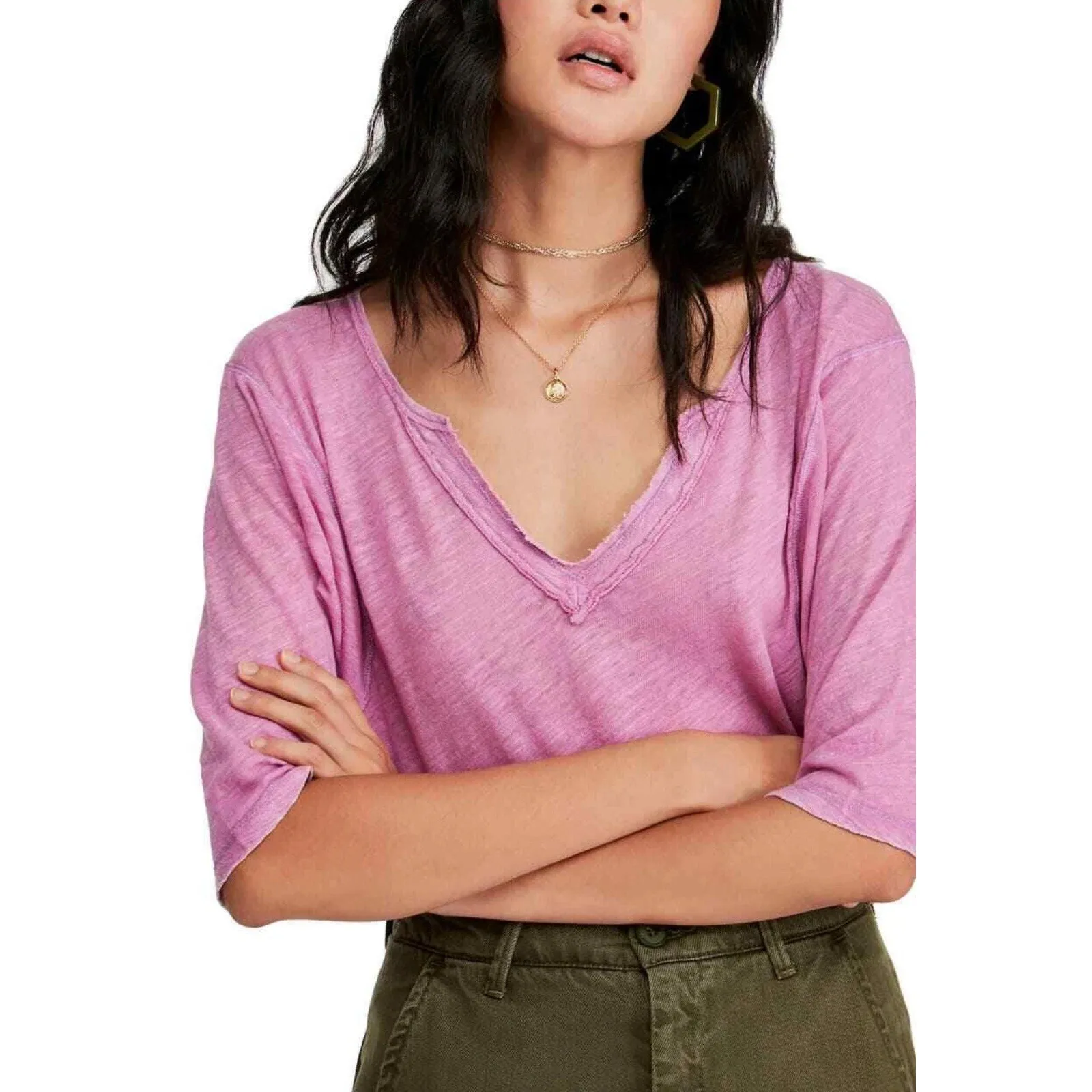 Free People Womens Clouds Linen Blend Top Relaxed Electric Bloom Pink‎ Size XS - Image 2