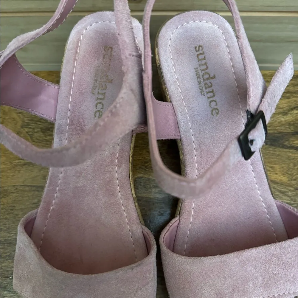 Sundance Size 40 (9) Pink Leather Suede Cork Wedge Platform Sandal Shoes - Image 5