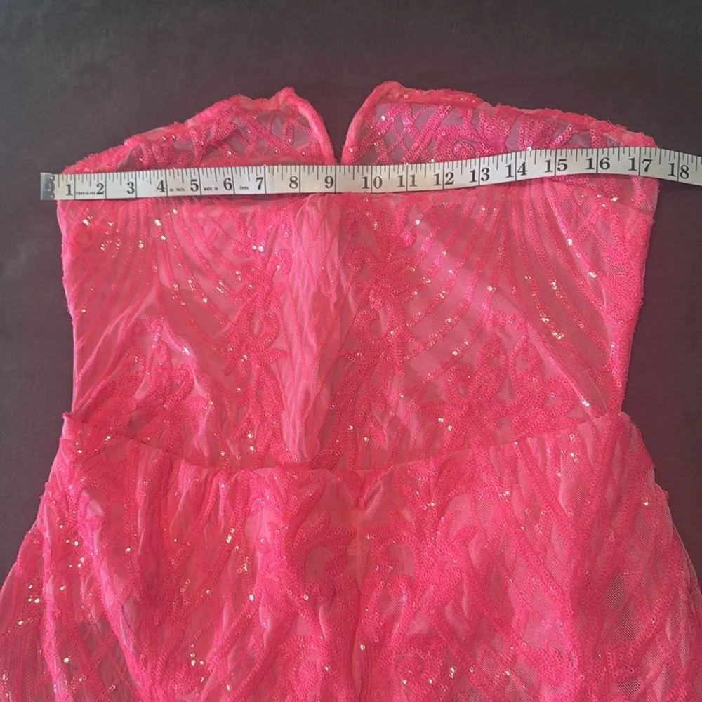 Womens Skimpy Sexy Pink Strapless Sheer Sparkly Party Club Dress Bodysuit Size M Size M - Image 7