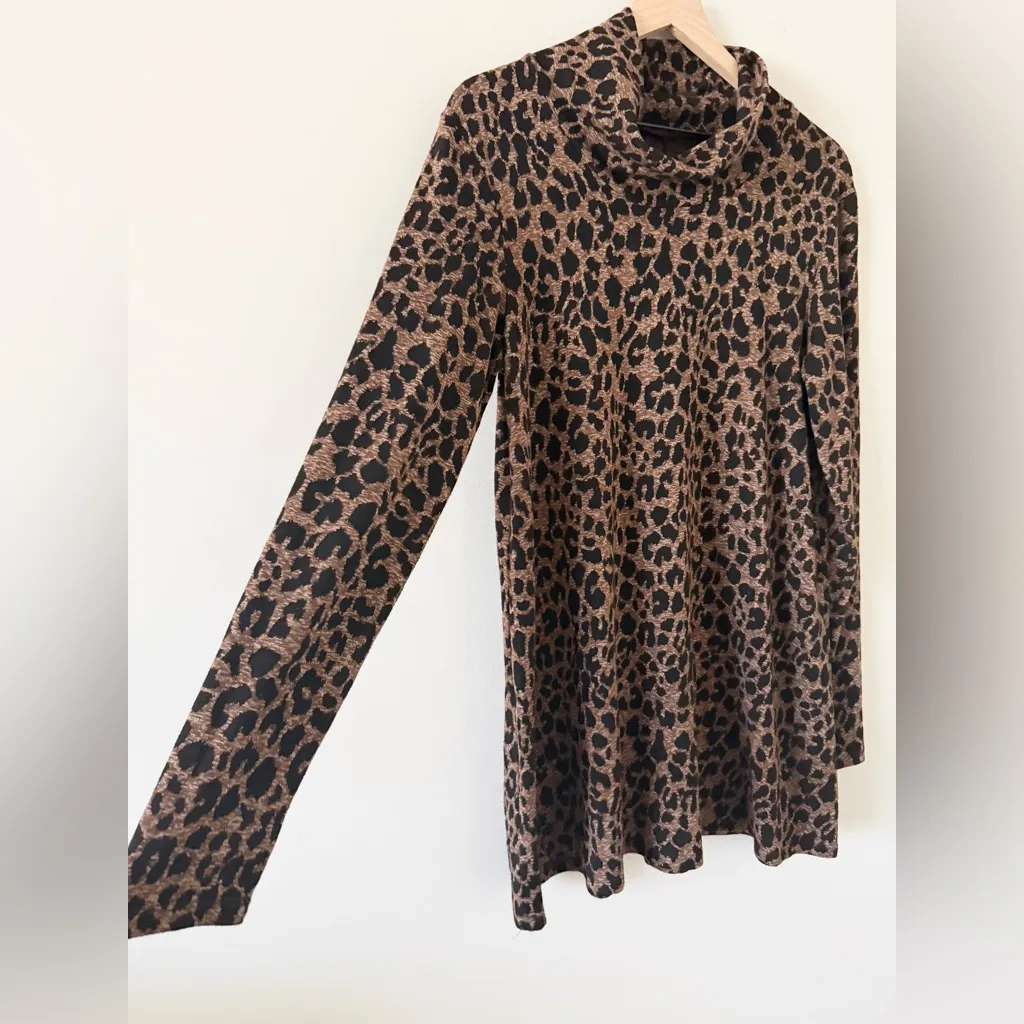 No Brand Long Sleeve Turtleneck Tunic Top in Leopard Print Brown & Black - Image 2