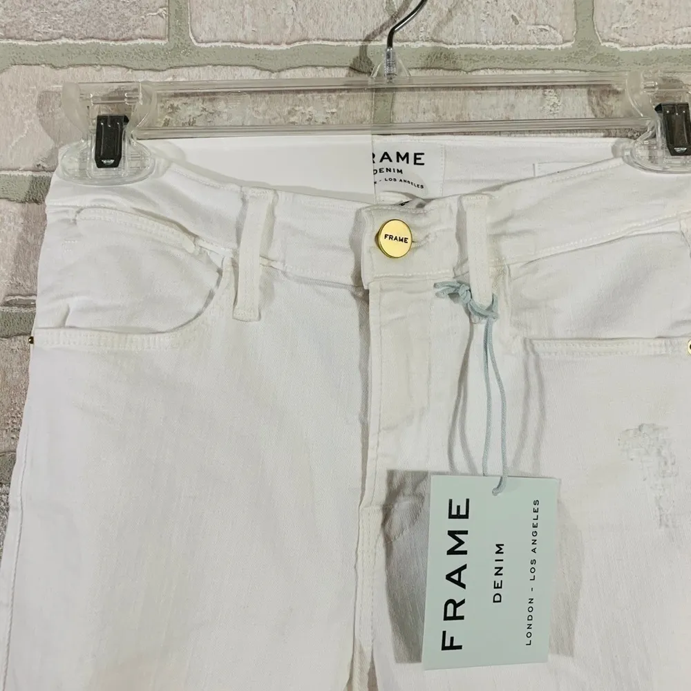 Frame NWT Le High Skinny Distressed Blanc … - Image 7