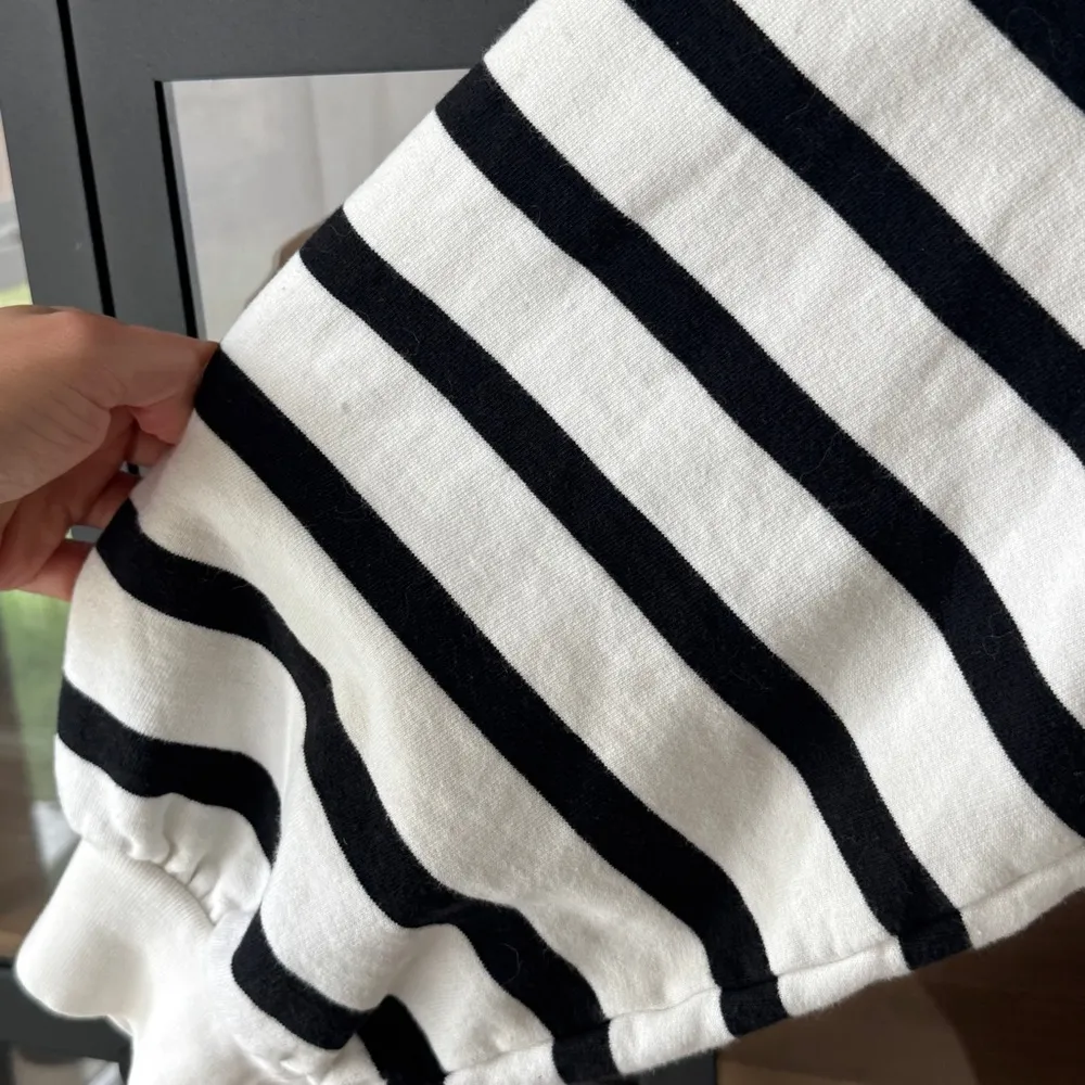 FRAME mock neck sweater balloon sleeve sweatshirt striped ribbed french terry - Image 6