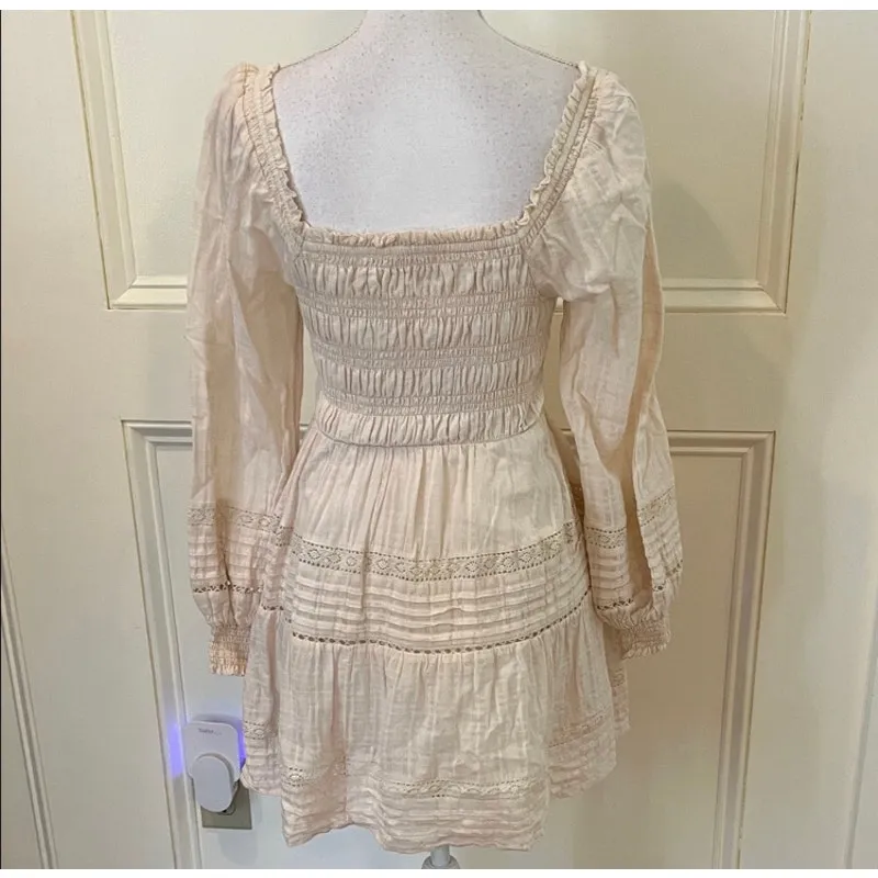 American Eagle elegant cream cotton long sleeve mini dress size small. - Image 10