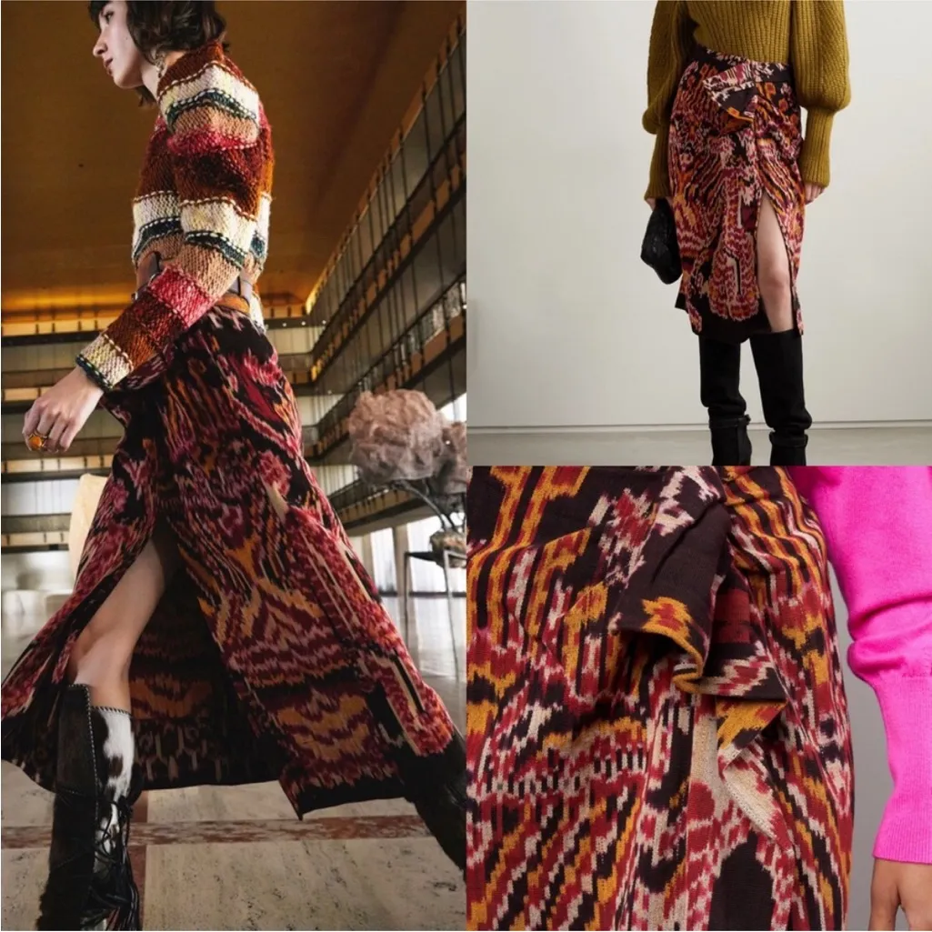 Ulla Johnson NEW Ember Tribal Midi Skirt Slit Sarong Ikat Cotton Size 2 Mahogany - Image 3