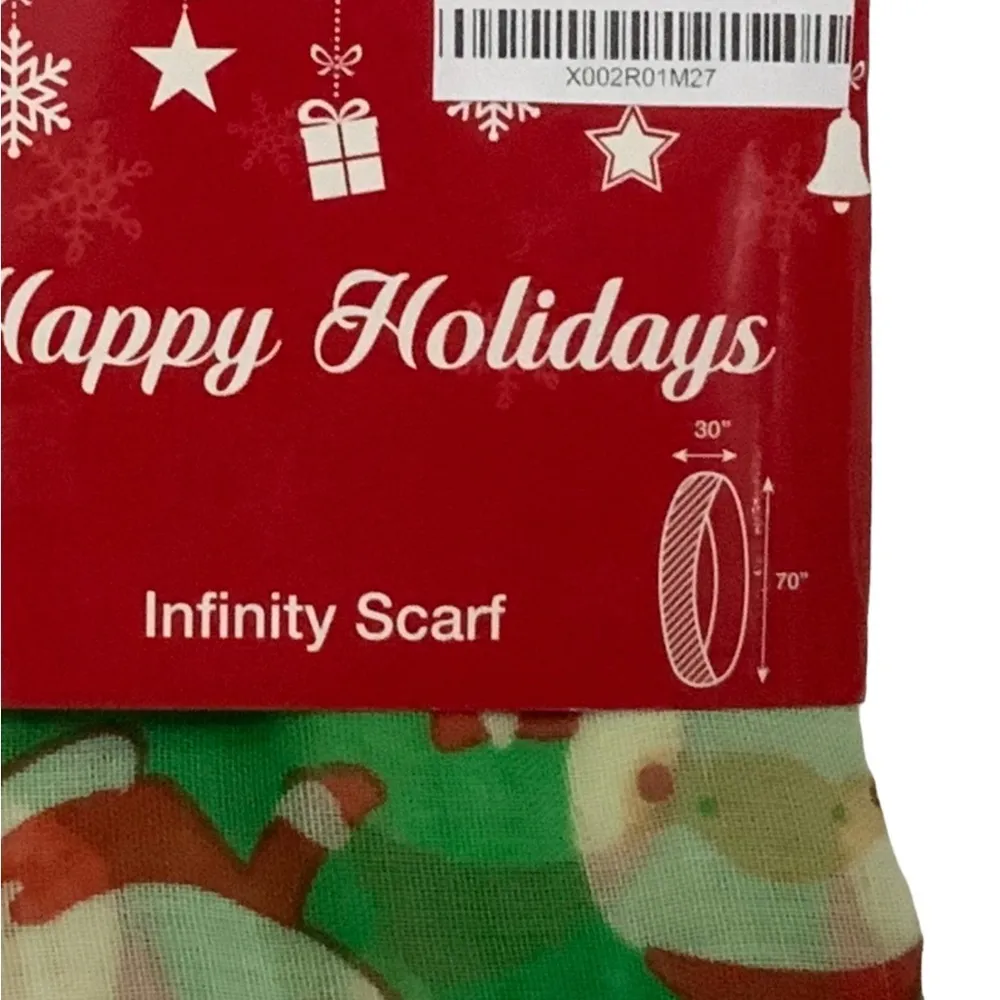 D&Y Christmas Infinity Scarf Wide Long Loop Santa Snowflakes Green Multicolor Red - Image 5