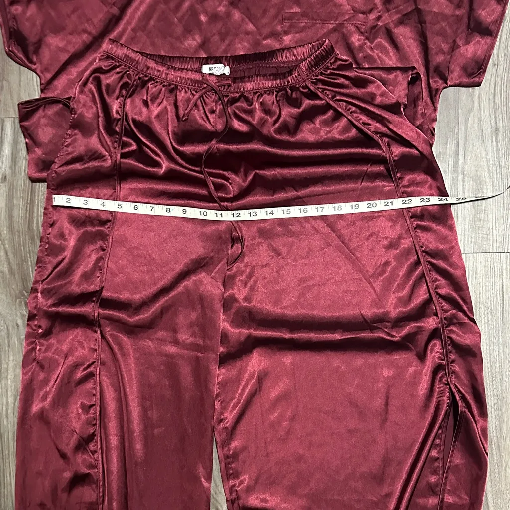 BB Dakota ,wine Red Satin Pajama Set – Silky 2-Piece Sleepwear. - Image 6