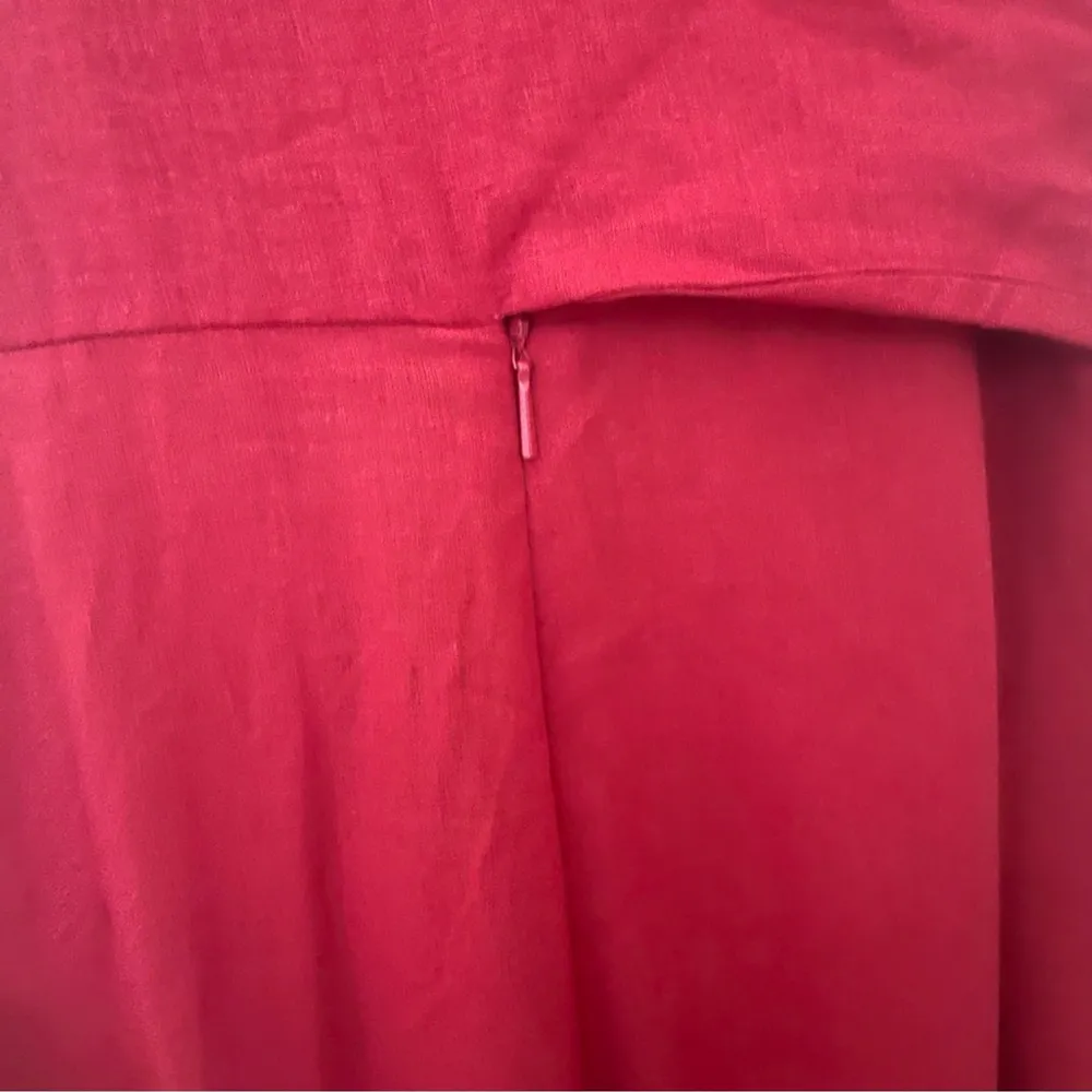 MNG Mango Linen Wrap Jumpsuit Red Wide Leg Sleeveless Has Belt V Neck Sz XL - Image 16