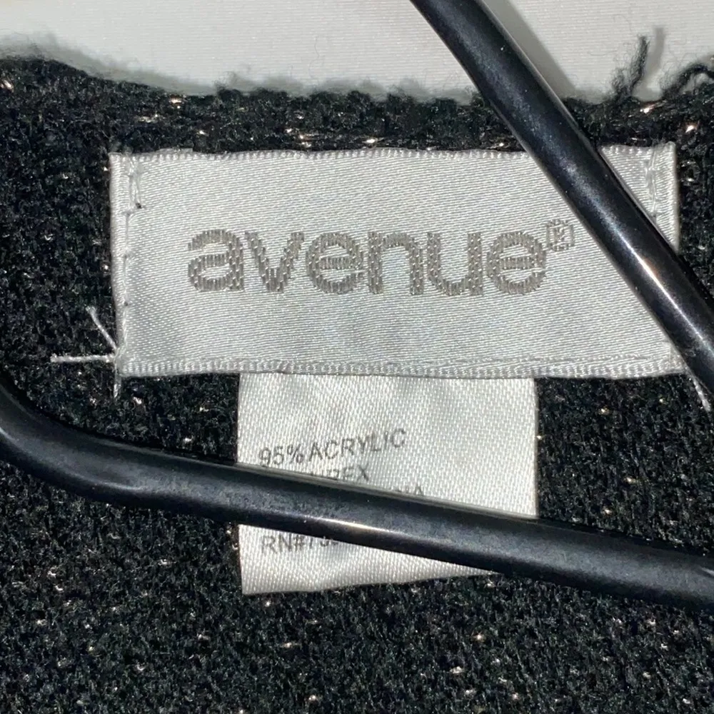 AVENUE OSFM WOMENS BLACK GOLD METALLIC THREADS OPEN FRONT WRAP FRINGE BOTTOM EUC - Image 4