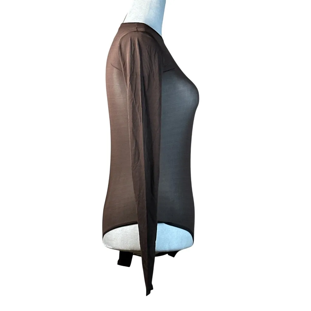 WARDROBE.NYC Sheer Bodysuit in Dark Brown Medium New Womens Long Sleeve Top - Image 7