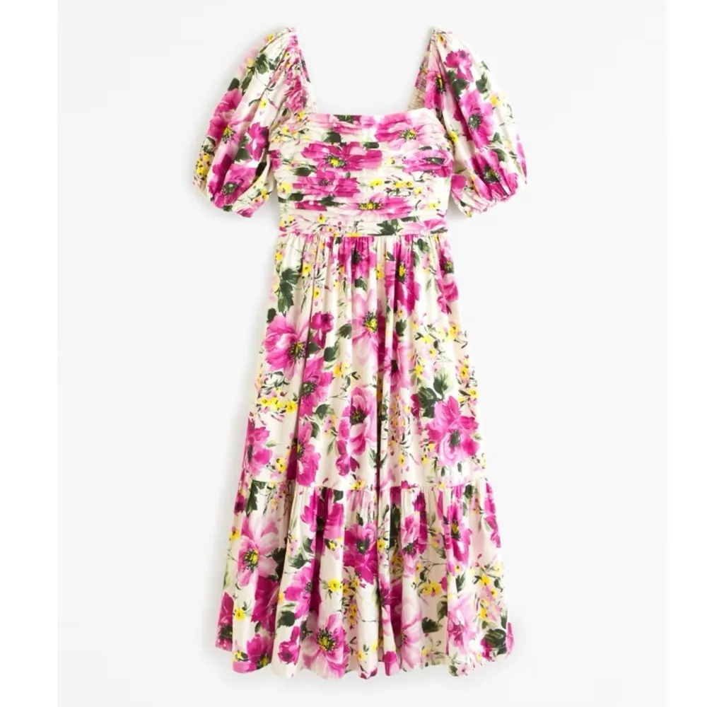 Abercrombie & Fitch Emerson Poplin Puff Sleeve Midi Dress in Pink Floral Print - Image 10