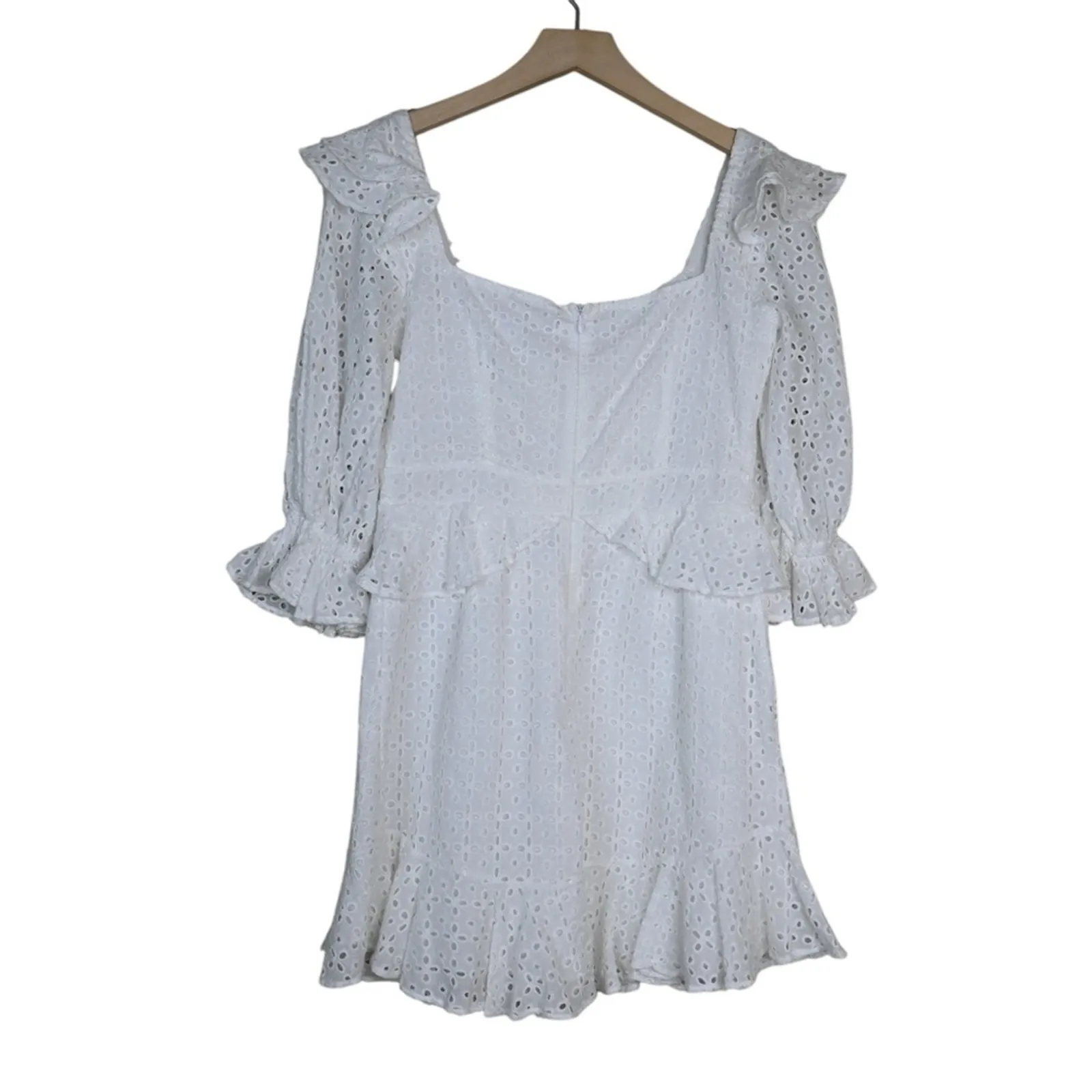 Indikah by Angel Biba Womens M White Eyelet Ruffle Mini Dress NEW - Image 2