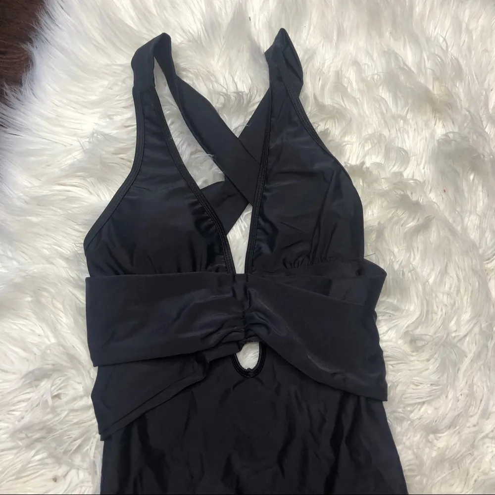 NWOT black wrap one piece monokini swimsuit small - Image 2