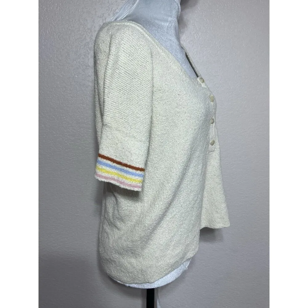 Madewell Henley Sweater Tee Womens Rainbow Stripe Cream XS Popcorn V Neck - Image 4