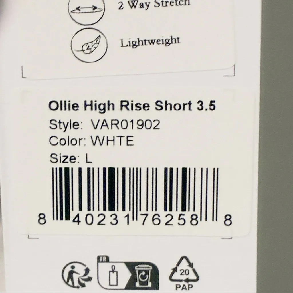 VARLEY Ollie High Rise Short 3.5” White Pull On Drawstring Size Large NEW - Image 5