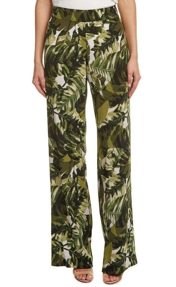 Womens Worth New York $498 0 USA Print Silk Pants Brown White Wide Ethnic Border - Image 2