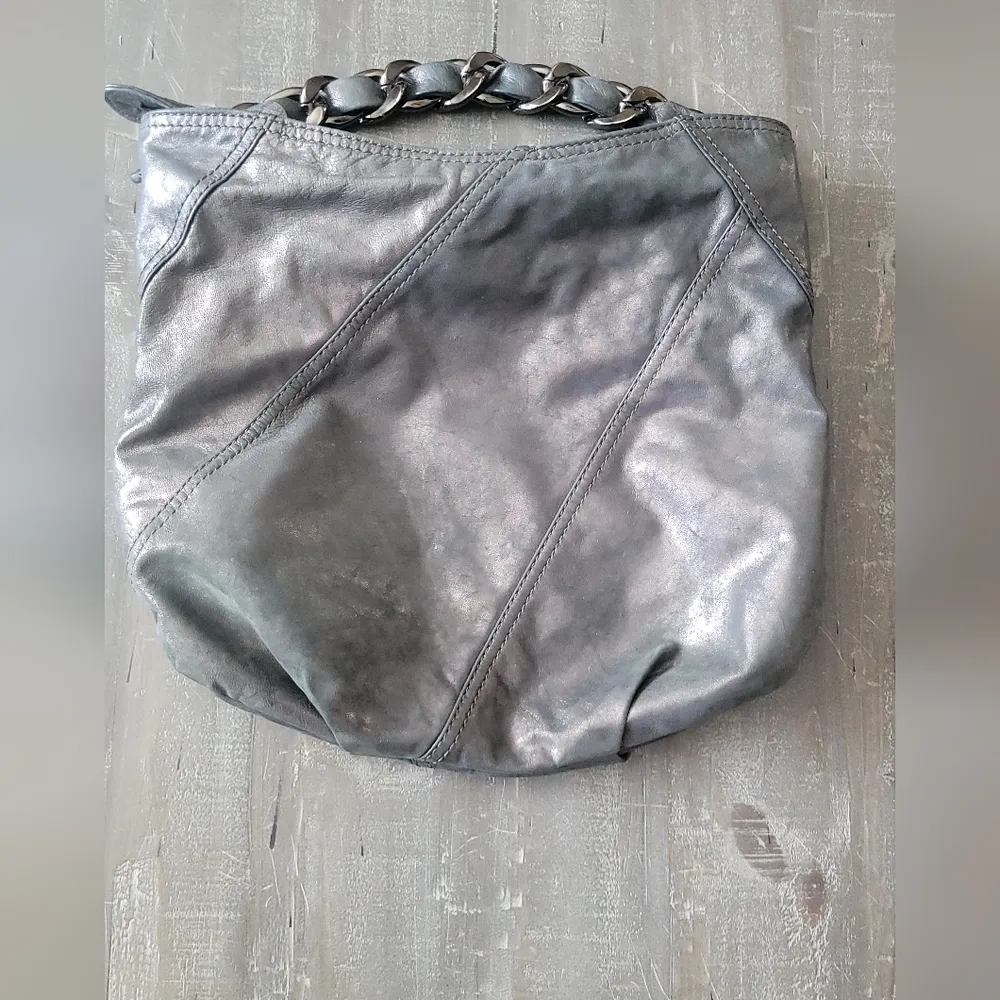 Michael Kors Collete Purse Gun Metal Metallic Shoulder Bag - Image 4