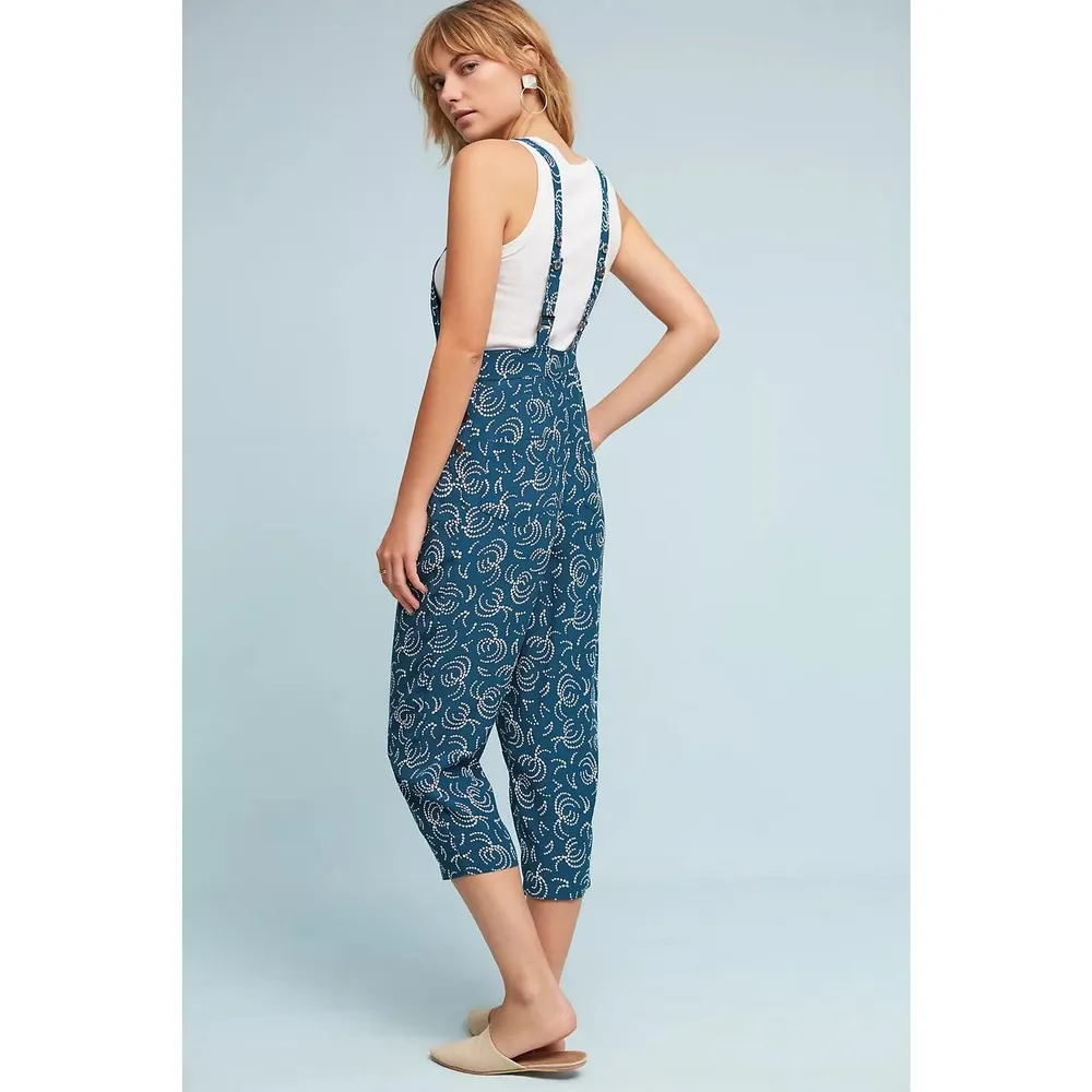 Anthropologie Maeve Tidal Pools Blue Print Cropped Boho Jumpsuit Small - Image 13