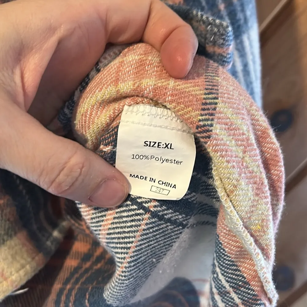 Pink blue white plaid button down shacket Size XL - Image 7