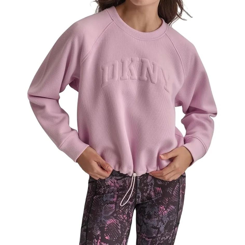 DKNY Sport Pink Ribbed Cropped Crewneck Sweatshirt Drawstring Hem Size S - Image 1