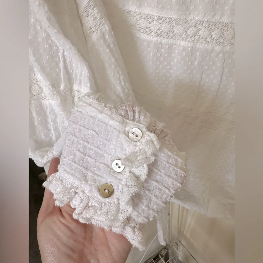 Love Shack Fancy  White Ruffled Long Sleeve Blouse - Image 3