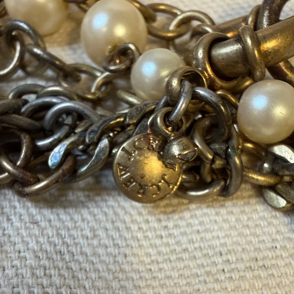 J Crew Elegant Faux Pearl and Gold Chain Necklace - Image 4