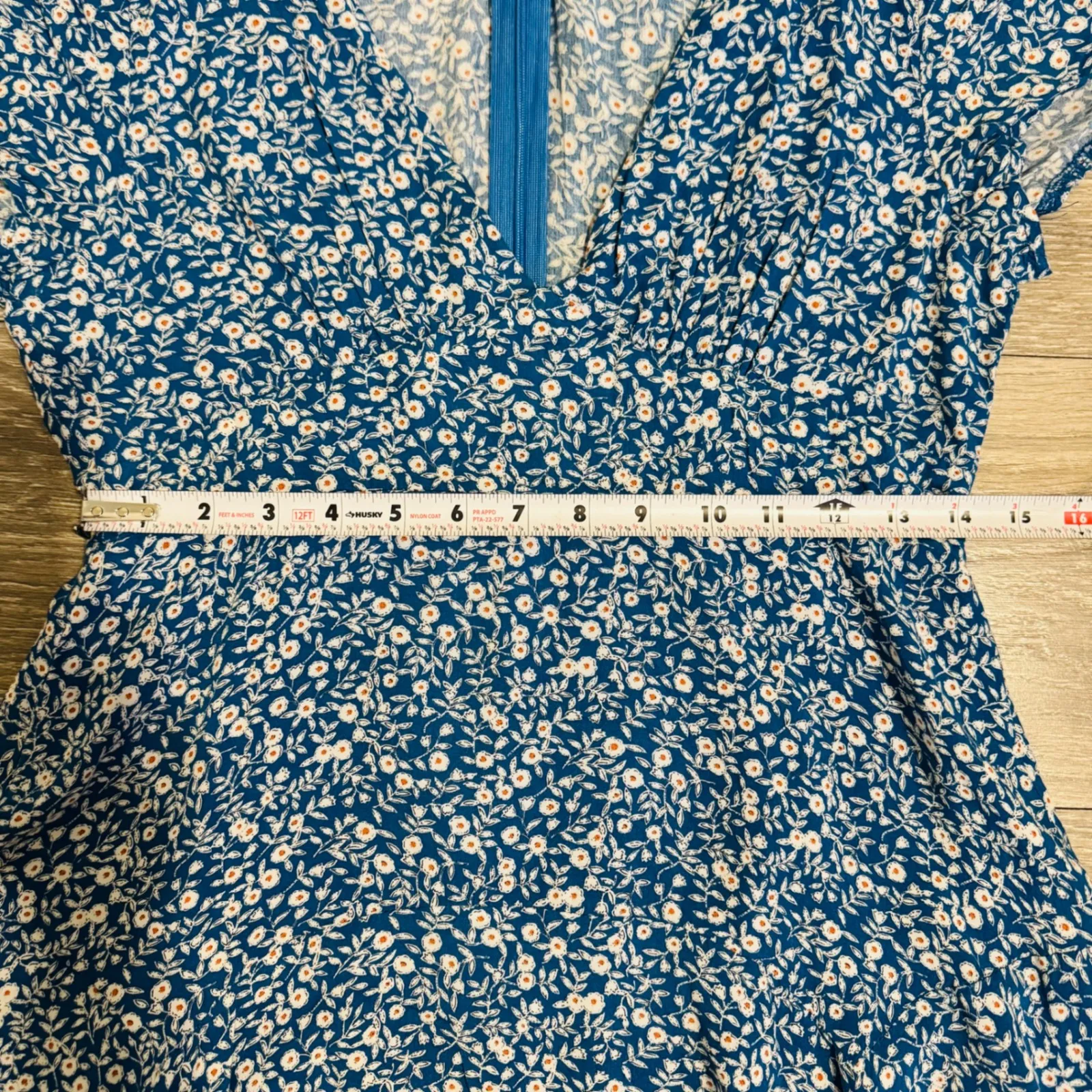 Princess Polly Blue Floral V Neck Mini Dress Short Sleeve Flounce Hem Size 6 - Image 11