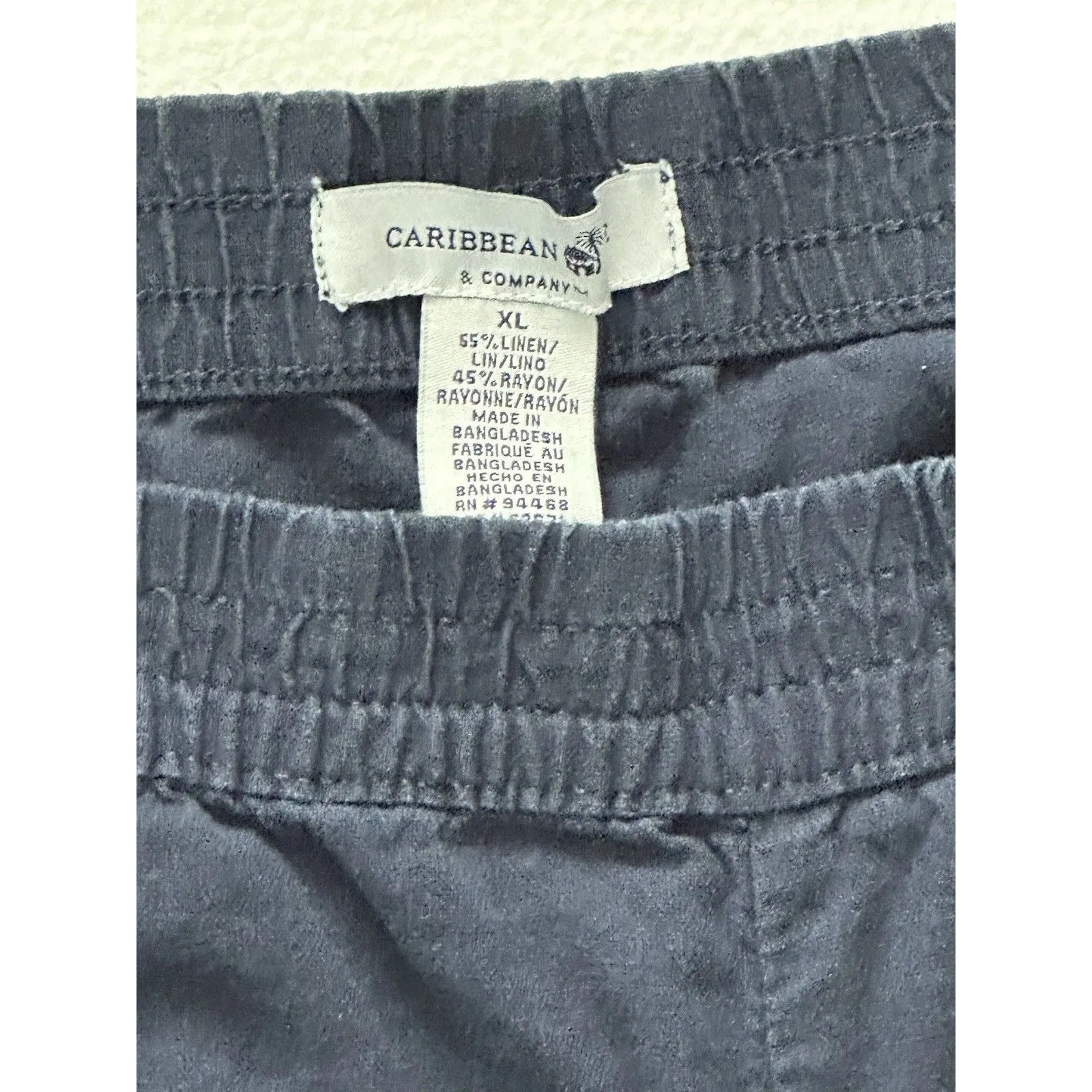 Caribbean Joe Blue Elastic Waist Blue Linen Blend Casual Cropped‎ Capri Pant XL - Image 3