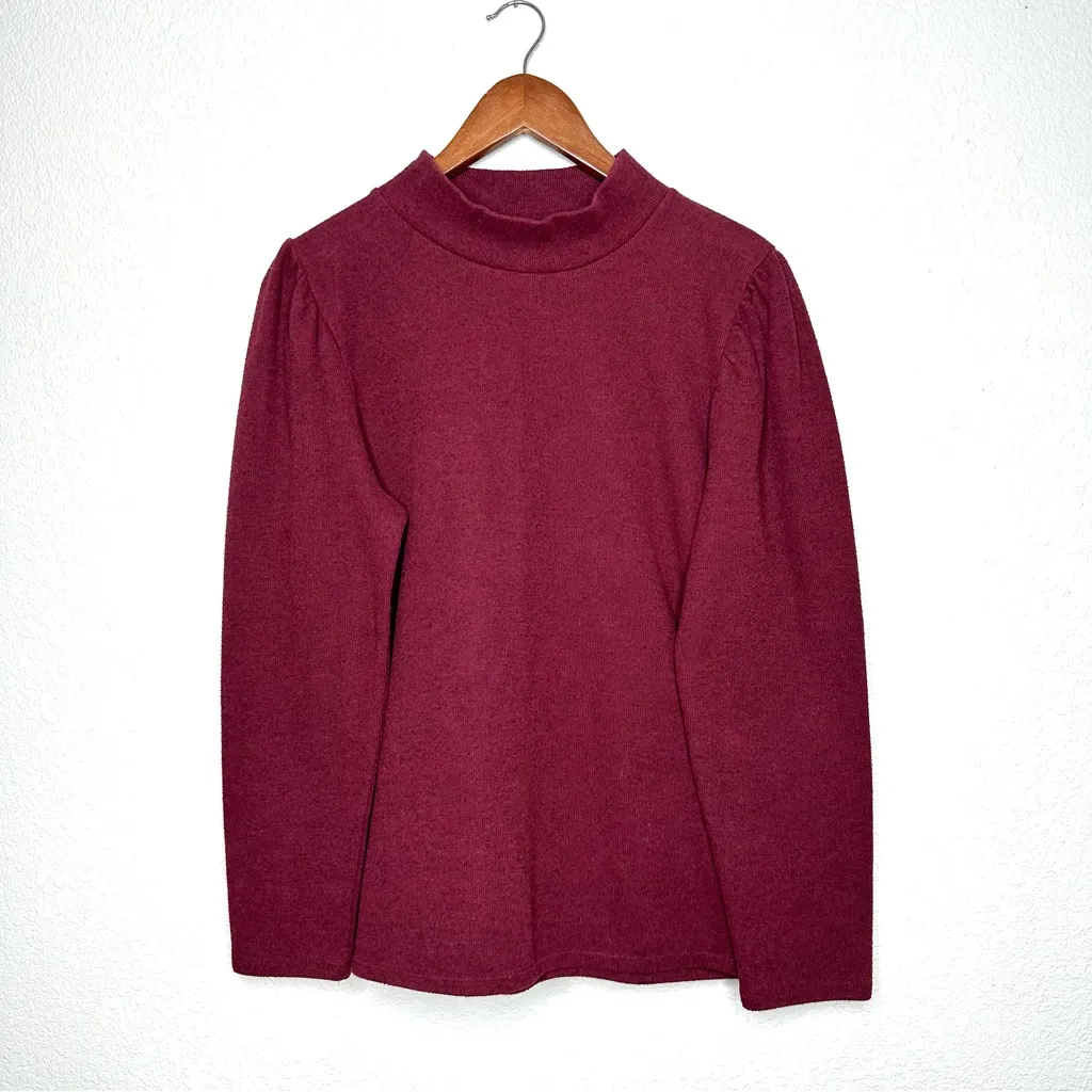 Madewell Womens (Re)sourced Plush Mockneck Puff-Sleeve Top XL Heather Rusted Red - Image 10